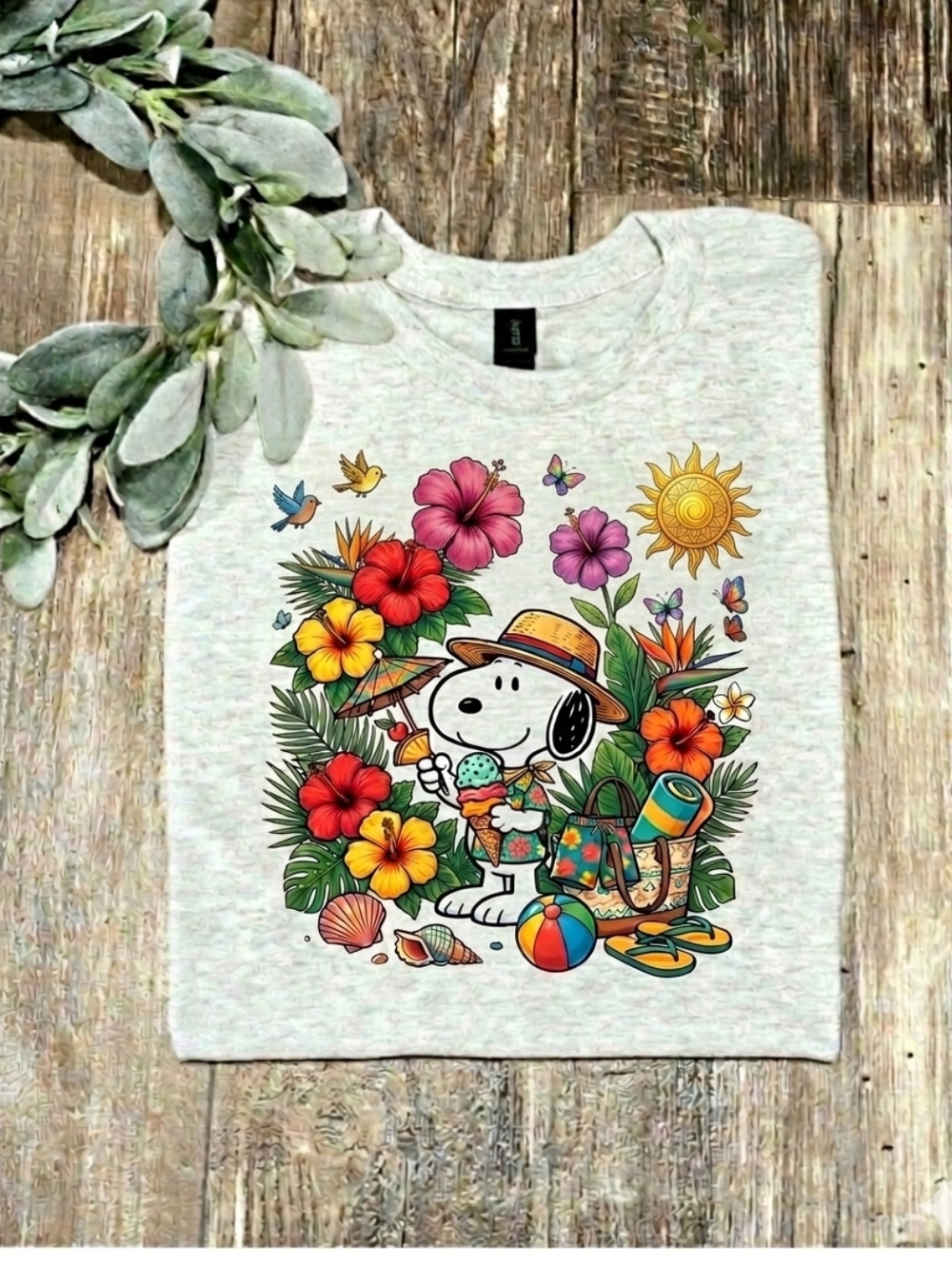 Snoopy Shirt Summer Short Sleeve cute Beachy Vibes Floral Tropical Flower Cruise